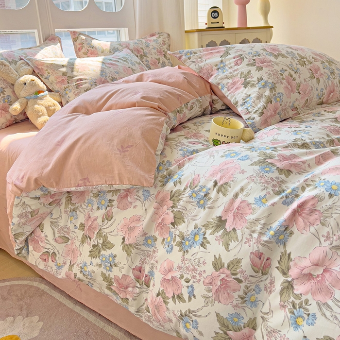 91家纺网 家纺一手货源 找家纺 暖芯优选 2025直播爆款全棉ins印花四件套纯棉床单床笠学生三件套9月上新 花暖香风