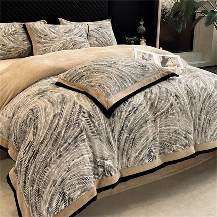 91家纺网 家纺一手货源 找家纺 （总）首尔家纺 2024新款牛奶绒轻奢宽边法式印花四件套