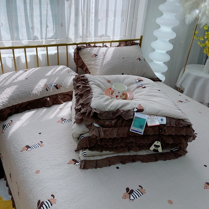 91家纺网 家纺一手货源 找家纺 暖居 2024暖居韩版纯棉豆豆被高温砂洗床盖四件套同款全棉被套 拉拉狗