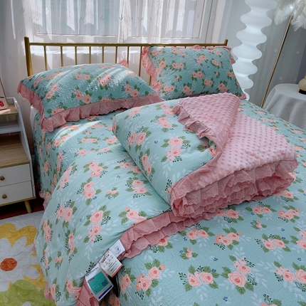 91家纺网 家纺一手货源 找家纺 （总）暖居 2025暖居韩版纯棉豆豆被高温砂洗床盖四件套同款全棉被套