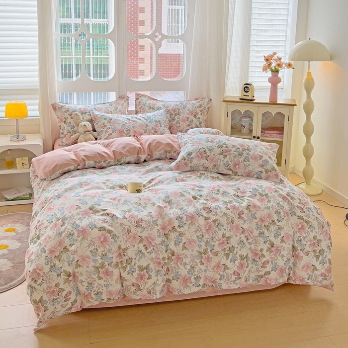 91家纺网 家纺一手货源 找家纺 暖芯优选 2025直播爆款全棉ins印花四件套纯棉床单床笠学生三件套9月上新 花暖香风