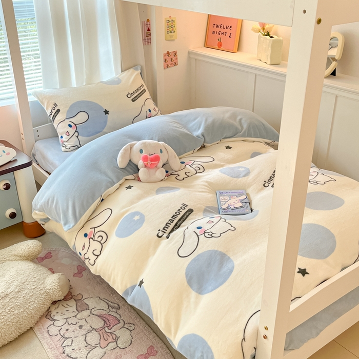 91家纺网 家纺一手货源 找家纺 星座 2025新款三丽鸥牛奶绒套件学生床 泡泡玉桂狗
