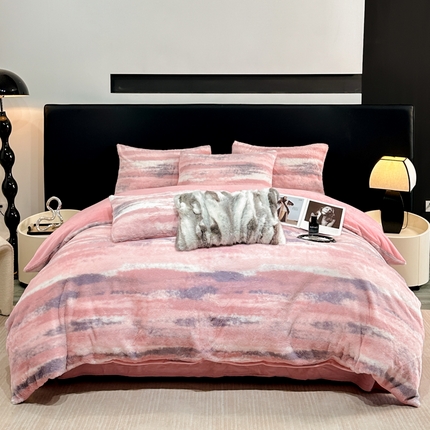 91家纺网 家纺一手货源 找家纺 （总）舒慕家纺 2025新款高克重兔兔绒兔毛绒牛奶绒印花四件套