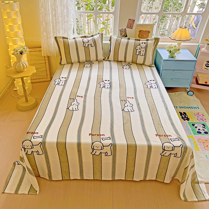 91家纺网 家纺一手货源 找家纺 卡普二店 2024新款牛奶绒印花单床单 呆萌狗狗