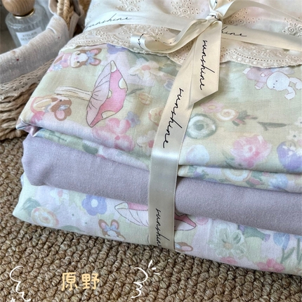 91家纺网 家纺一手货源 找家纺 （总）2024新款全棉印花双层纱四件套--蕾丝花边款