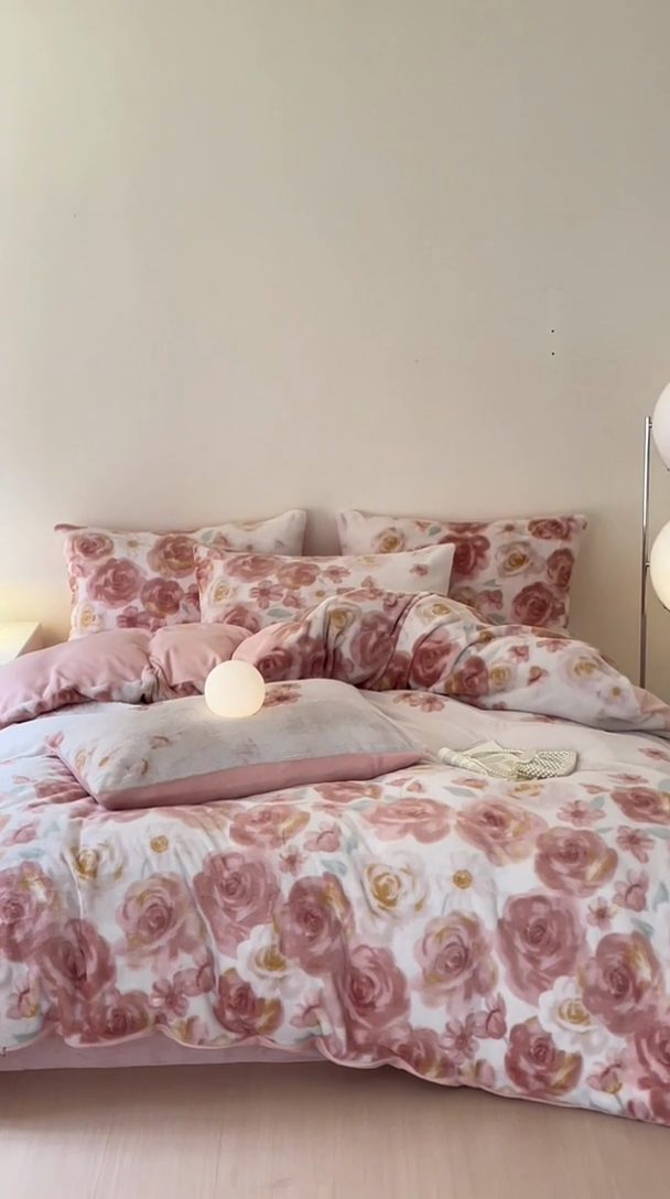 91家纺网 家纺一手货源 找家纺 安哆啦家纺 2024新款ins风高克重兔毛绒四件套 花海