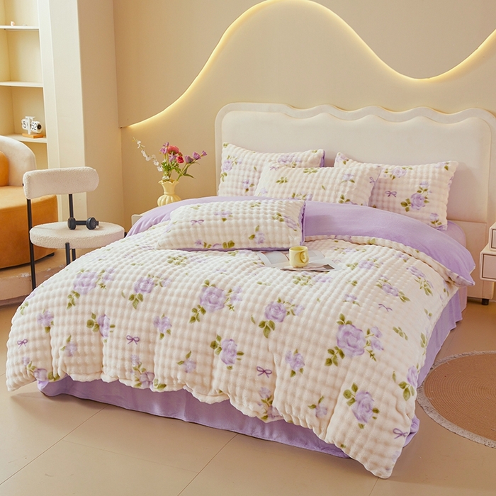 91家纺网 家纺一手货源 找家纺 巧格家纺 2025新款A类加厚泡泡牛奶绒印花工艺立体泡泡四件套（买家秀联系商家） 泡泡爱心-粉