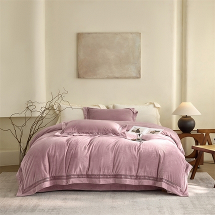 榻尚家居 2024新款加厚婴肤牛奶绒四件套-云梦 云梦-藕荷紫