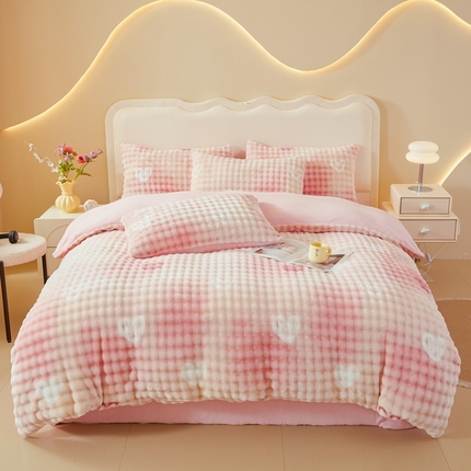 91家纺网 家纺一手货源 找家纺 巧格家纺 2025新款A类加厚泡泡牛奶绒印花工艺立体泡泡四件套（买家秀联系商家） 梦幻空间