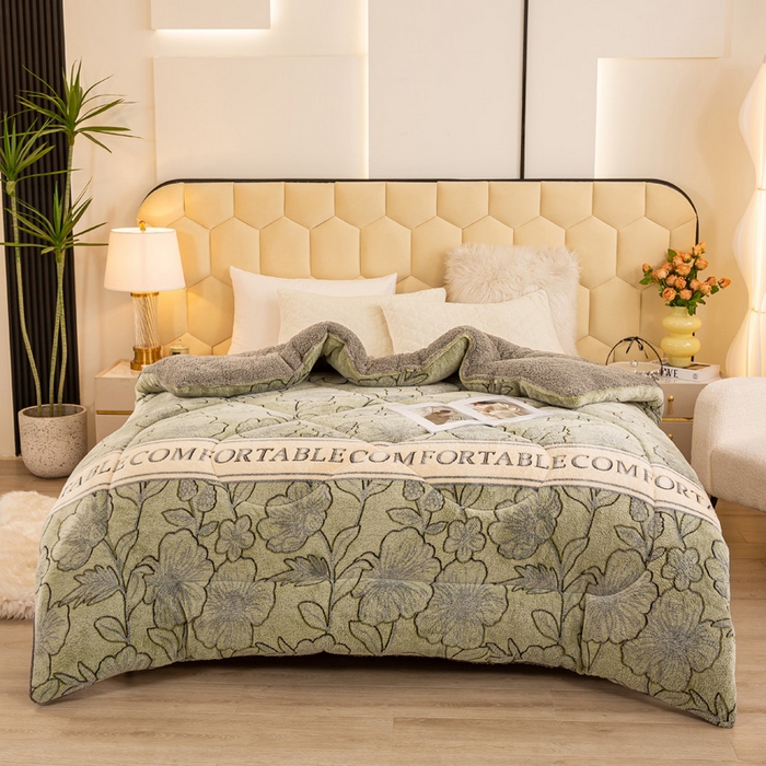 91家纺网 家纺一手货源 找家纺 2025新款直播雪花绒冬被法莱绒羊羔绒牛奶绒被子被芯 枝繁叶茂