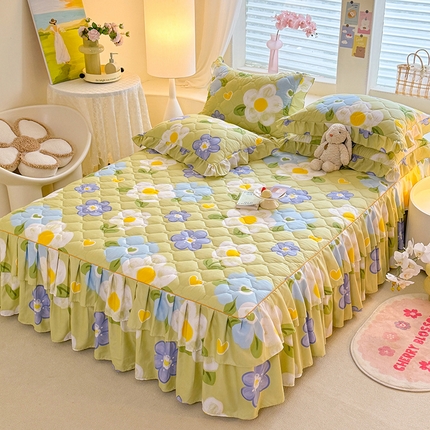 91家纺网 家纺一手货源 找家纺 （总）优家居 2023新款芦荟棉双层边夹棉床裙