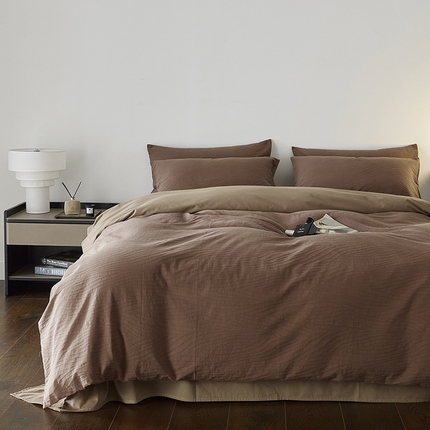 91家纺网 家纺一手货源 找家纺 2024新款全棉色织提花磨毛欧佩斯四件套-场景二 欧佩斯-棕榈