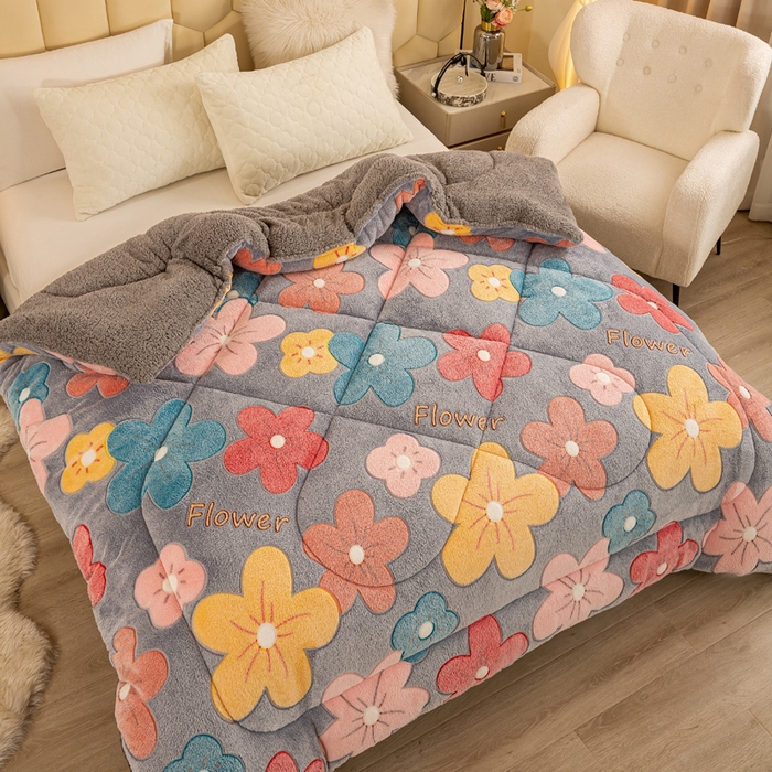 91家纺网 家纺一手货源 找家纺 2025新款直播雪花绒冬被法莱绒羊羔绒牛奶绒被子被芯 复古大花