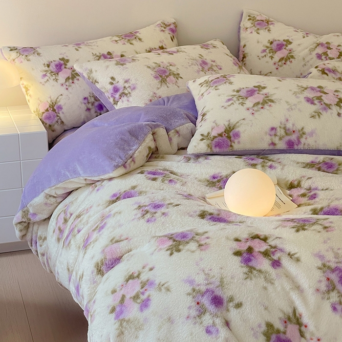 91家纺网 家纺一手货源 找家纺 安哆啦家纺 2024新款ins风高克重兔毛绒四件套 花团锦簇