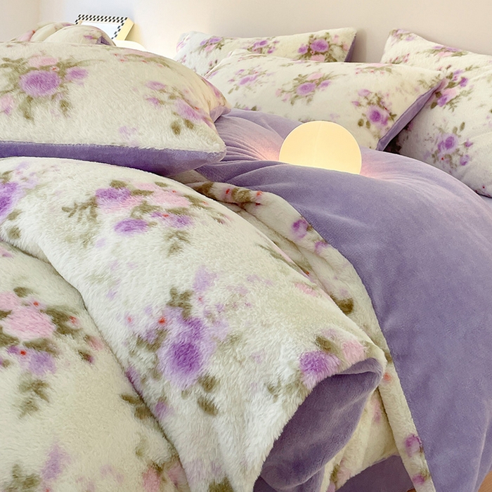 91家纺网 家纺一手货源 找家纺 安哆啦家纺 2024新款ins风高克重兔毛绒四件套 花团锦簇