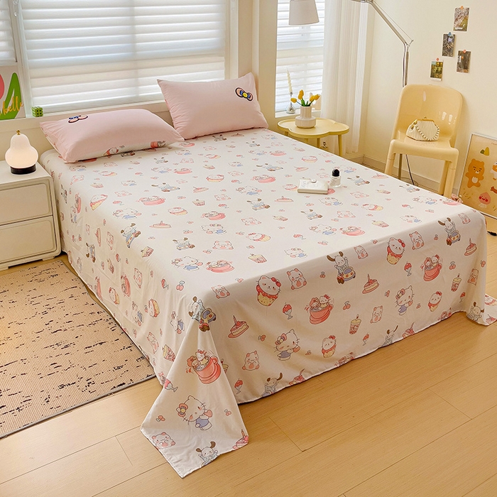 91家纺网 家纺一手货源 找家纺 一霖家纺 2024新款高克重云朵棉毛巾绣印＋绣小清新系列四件套 蛋糕小猫