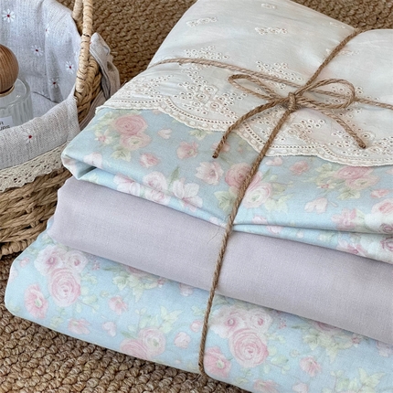 91家纺网 家纺一手货源 找家纺 （总）2024新款全棉印花双层纱四件套--蕾丝花边款