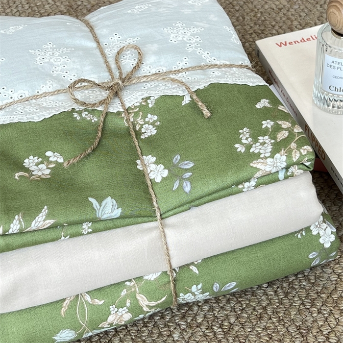 91家纺网 家纺一手货源 找家纺 2024新款全棉印花双层纱四件套--蕾丝花边款 观棠