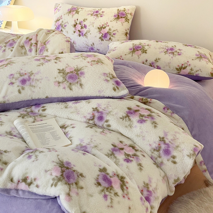 91家纺网 家纺一手货源 找家纺 安哆啦家纺 2024新款ins风高克重兔毛绒四件套 花团锦簇