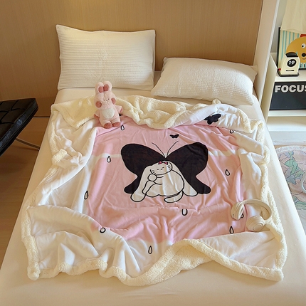 91家纺网 家纺一手货源 找家纺 山茶家纺 2024新款多功能羊羔绒双层大版牛奶绒盖毯 盖毯-蝴蝶猫