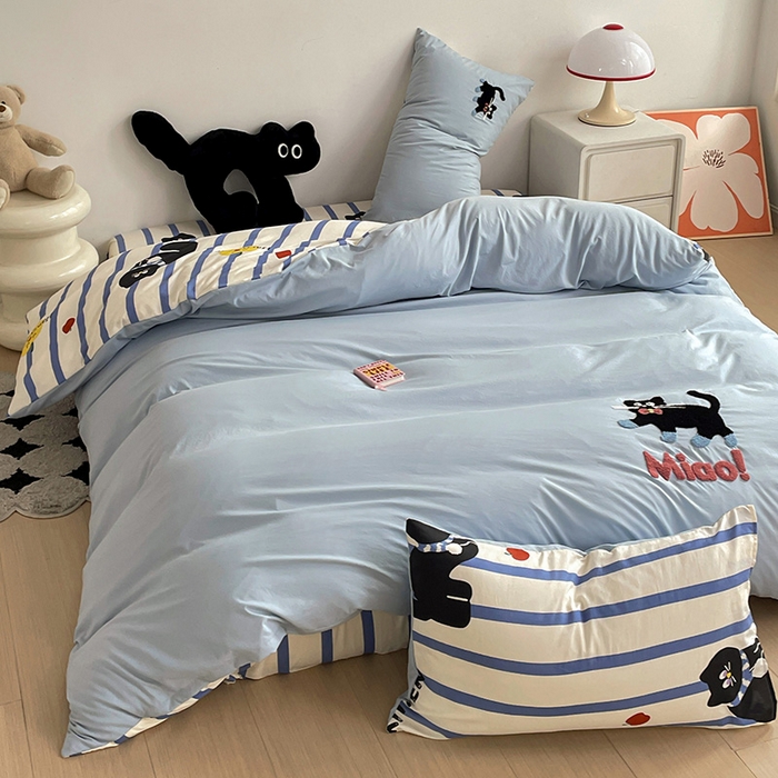 91家纺网 家纺一手货源 找家纺 一霖家纺 2024新款高克重云朵棉毛巾绣印＋绣小清新系列四件套 哈基米