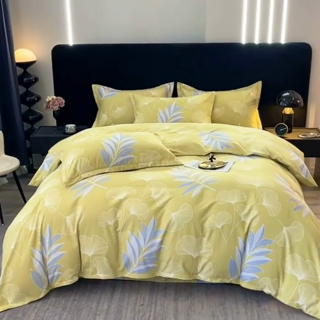 91家纺网 家纺一手货源 找家纺 贝兰仙奴 2024新款亲肤舒适全棉磨毛多规格系列四件套 迷迭香黄