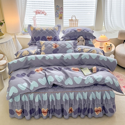 91家纺网 家纺一手货源 找家纺 （总）优家居 2025新款芦荟棉双层边夹棉床裙四件套