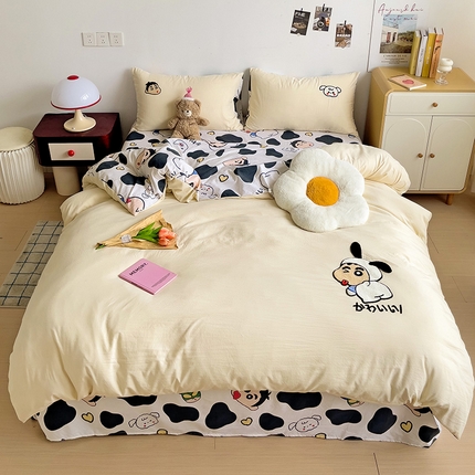 91家纺网 家纺一手货源 找家纺 一霖家纺 2024新款高克重云朵棉毛巾绣印＋绣小清新系列四件套 蜡笔新新