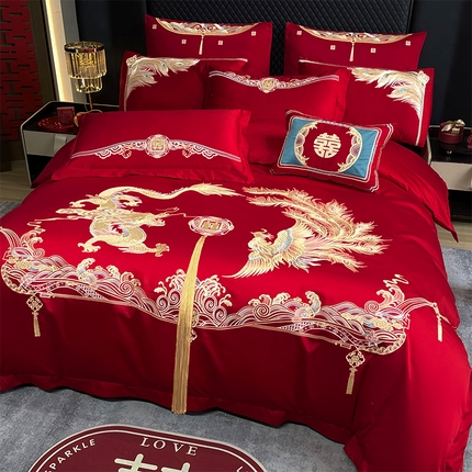 91家纺网 家纺一手货源 找家纺 （总）芊囍纺 2024新款亲肤双面磨毛刺绣款婚庆四件套