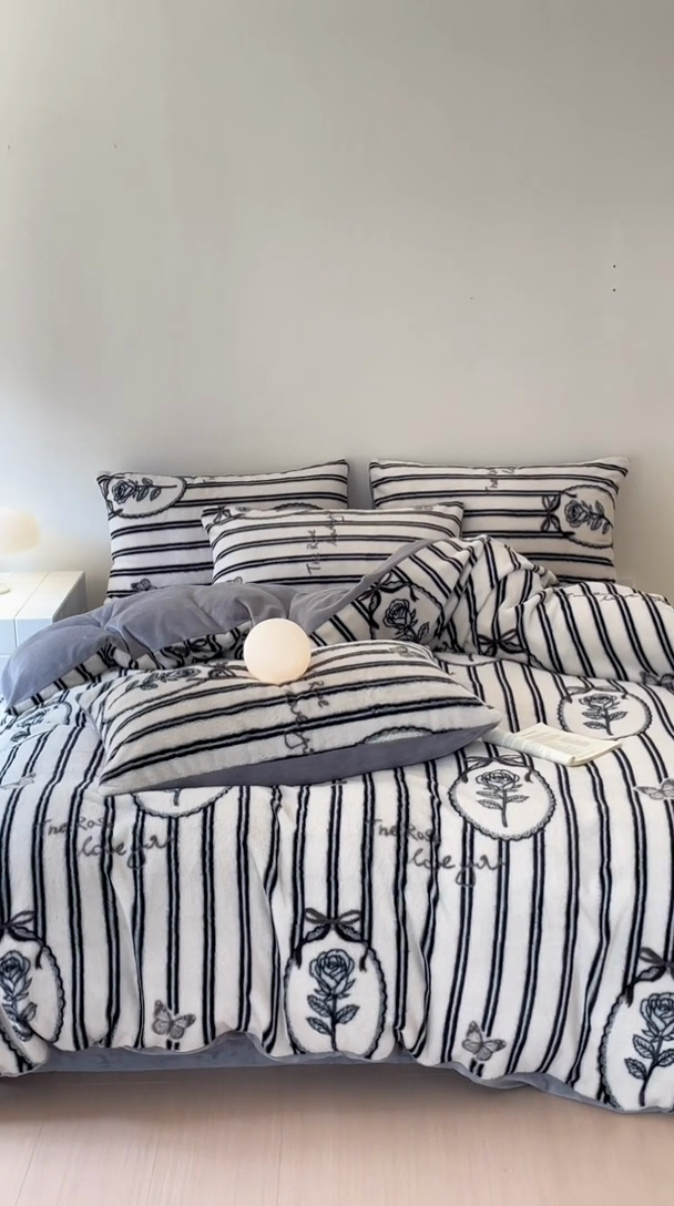 91家纺网 家纺一手货源 找家纺 安哆啦家纺 2024新款ins风高克重兔毛绒四件套 花意浓