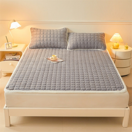予梦家纺 2024新款纯色牛奶绒夹棉床褥床护垫-莫甘娜 莫甘娜-烟灰