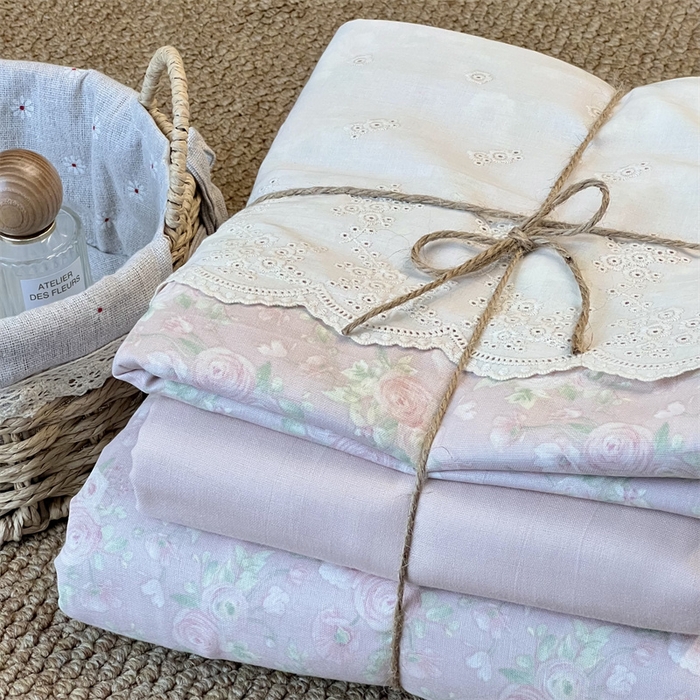 91家纺网 家纺一手货源 找家纺 2024新款全棉印花双层纱四件套--蕾丝花边款 芙里南