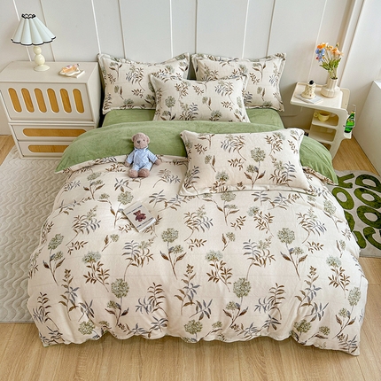 卡普二店 2024新款牛奶绒印花四件套 秋日细雨