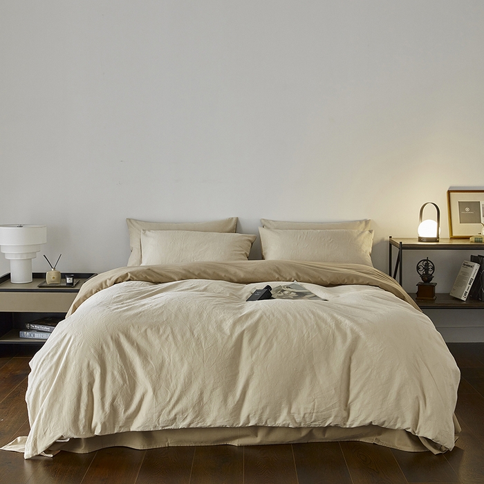 91家纺网 家纺一手货源 找家纺 2024新款全棉色织提花磨毛欧佩斯四件套-场景二 欧佩斯-抹茶