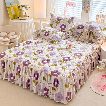 91家纺网 家纺一手货源 找家纺 （总）优家居 2023新款芦荟棉双层边夹棉床裙