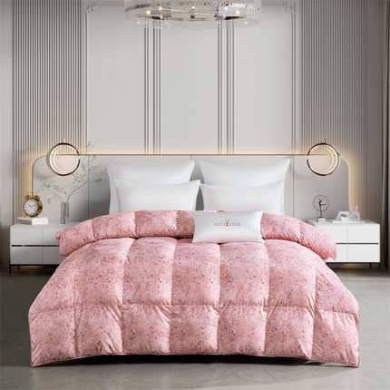 静若居羽绒被壳 2024羽绒被壳印花糯棉静音软糯面料羽绒被壳厂家直销 小碎花嫩粉色