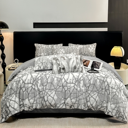 91家纺网 家纺一手货源 找家纺 （总）舒慕家纺 2025新款高克重兔兔绒兔毛绒牛奶绒印花四件套