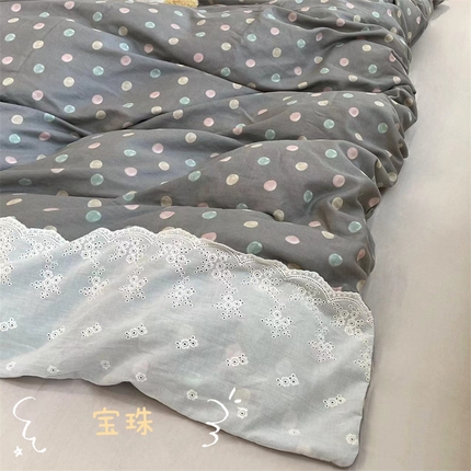 91家纺网 家纺一手货源 找家纺 （总）2024新款全棉印花双层纱四件套--蕾丝花边款