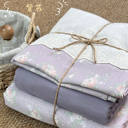 91家纺网 家纺一手货源 找家纺 （总）2024新款全棉印花双层纱四件套--蕾丝花边款