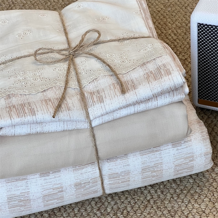 91家纺网 家纺一手货源 找家纺 2024新款全棉印花双层纱四件套--蕾丝花边款 赫伯特