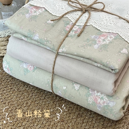 91家纺网 家纺一手货源 找家纺 （总）2024新款全棉印花双层纱四件套--蕾丝花边款