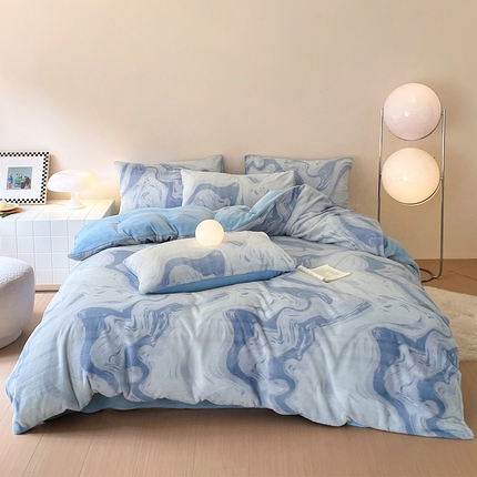 安哆啦家纺 2024新款ins风高克重兔毛绒四件套 波澜