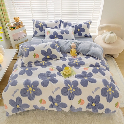 卡普二店 2024新款牛奶绒印花四件套 甜心