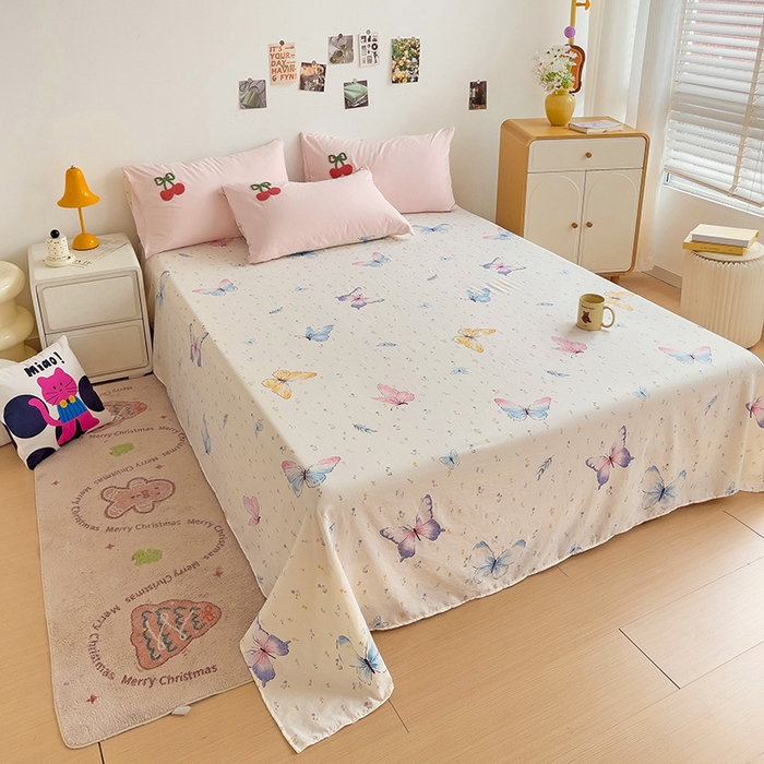 91家纺网 家纺一手货源 找家纺 一霖家纺 2024新款高克重云朵棉毛巾绣印＋绣小清新系列四件套 蝶恋