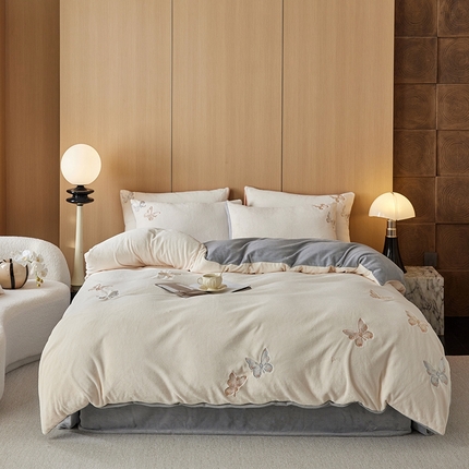 91家纺网 家纺一手货源 找家纺 （总）简纯主义 2025新款全工艺牛奶绒绣花四件套庄周梦蝶系列