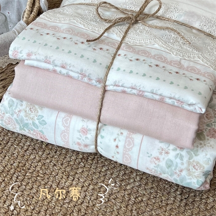 91家纺网 家纺一手货源 找家纺 （总）2024新款全棉印花双层纱四件套--蕾丝花边款