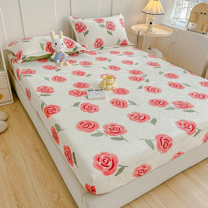 91家纺网 家纺一手货源 找家纺 卡普二店 2024新款牛奶绒印花单床笠 柔伊