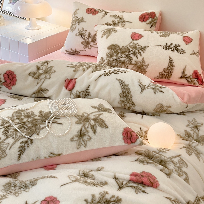 91家纺网 家纺一手货源 找家纺 安哆啦家纺 2024新款ins风高克重兔毛绒四件套 彼岸花开