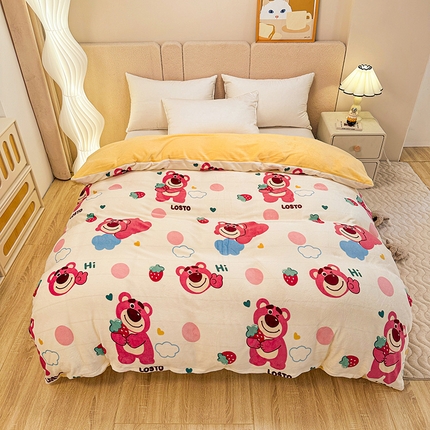 卡普二店 2024新款牛奶绒印花单被套 萌趣熊宝
