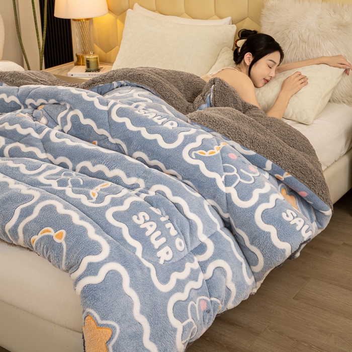 91家纺网 家纺一手货源 找家纺 2025新款直播雪花绒冬被法莱绒羊羔绒牛奶绒被子被芯 恐龙宝贝
